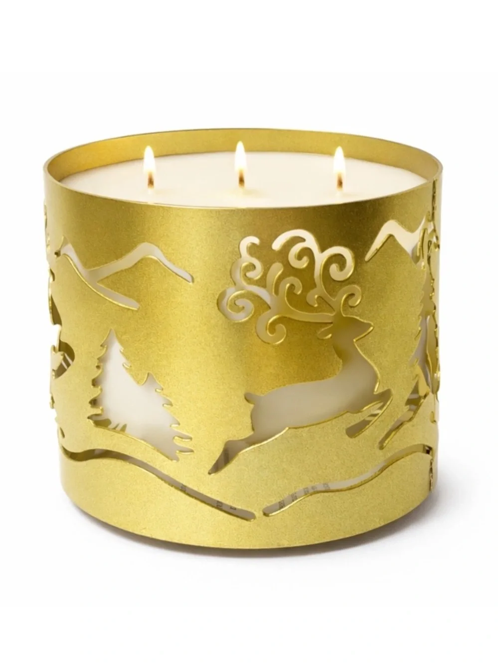 Gold Reindeer 3 Wick Candle Holder Sleeve | Christmas Holiday Home Decor 4”